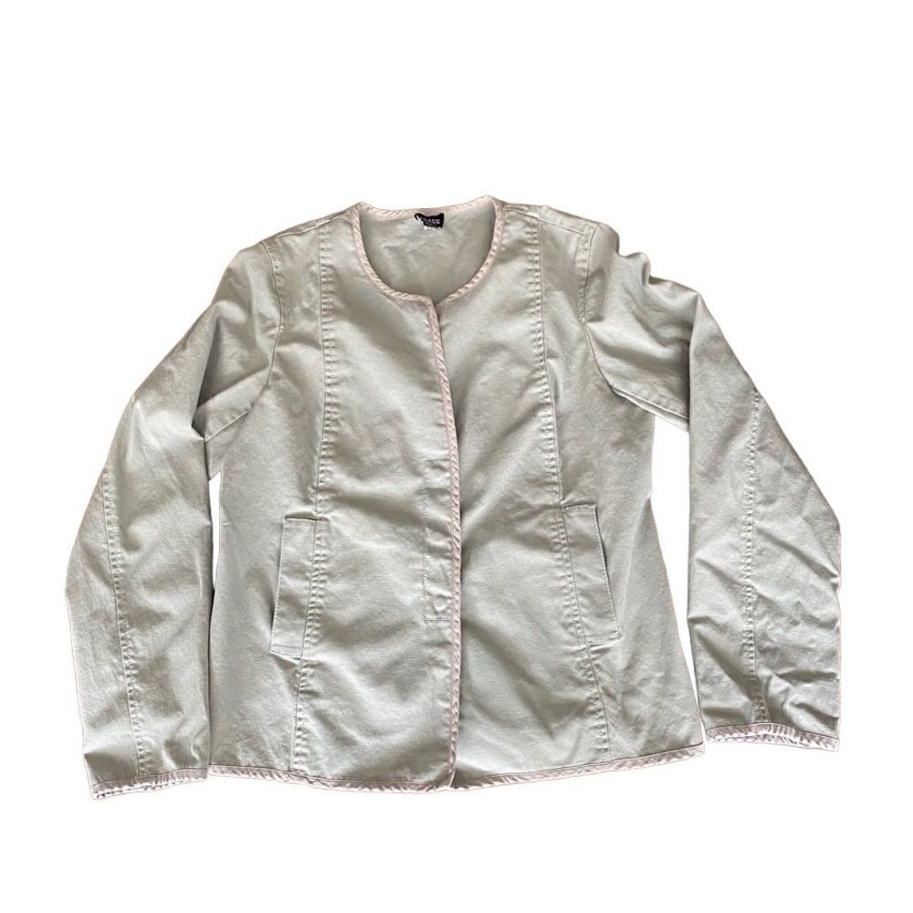 Eileen Fisher Jacket Collarless Military Fatigue Small Cotton Blend Small